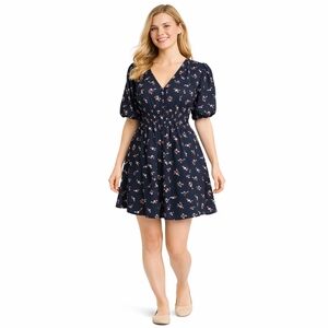 Madewell Women Floral Mini Dress Puff Sleeve Button Front Black Size M